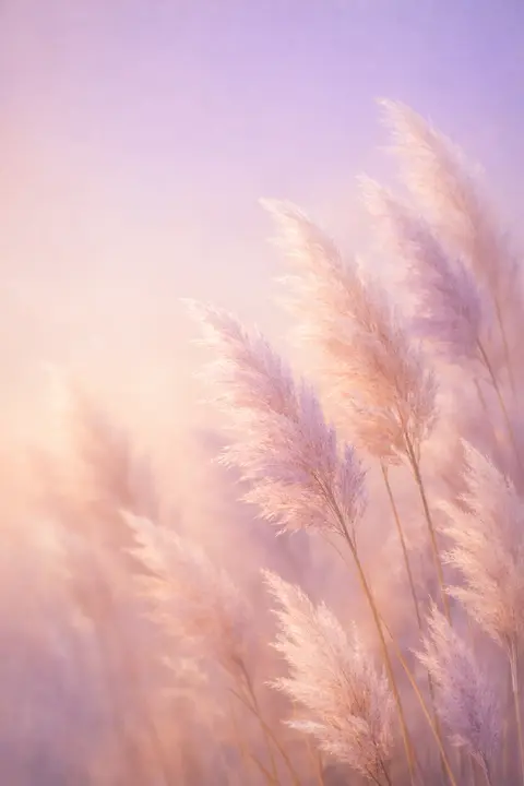 Aesthetic boho wallpaper with tall pampas grass plumes against a warm neutral background