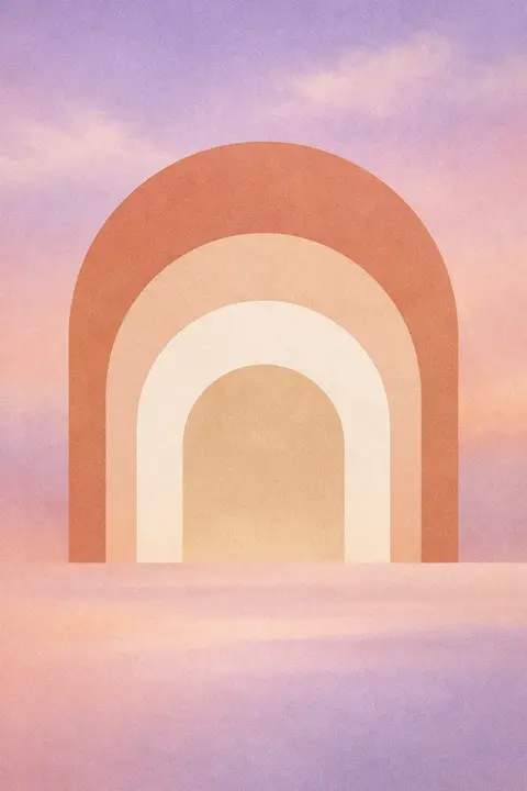 Aesthetic boho wallpaper with layered arch shapes in terracotta, sand and bone tones