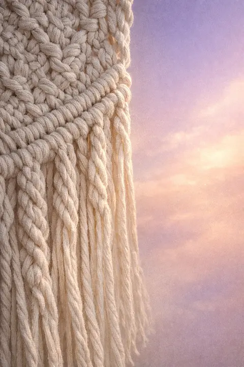 Aesthetic boho wallpaper with a close woven macrame style texture in undyed cotton tones