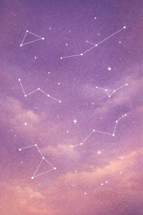Aesthetic constellation wallpaper with minimal white lines and small dots on deep mauve