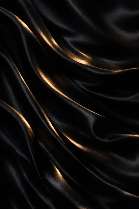 Black wallpaper of silk folds catching faint warm light
