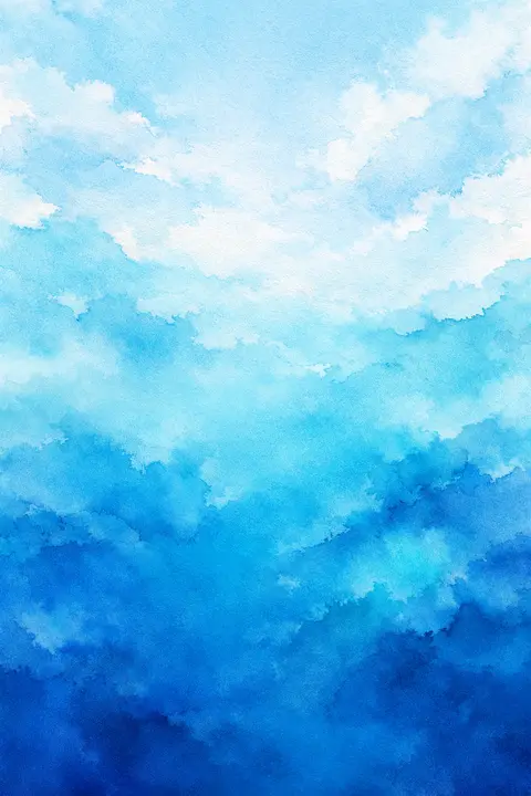 Fondo de pantalla de acuarela azul con manchas suaves como nubes sobre un cielo claro