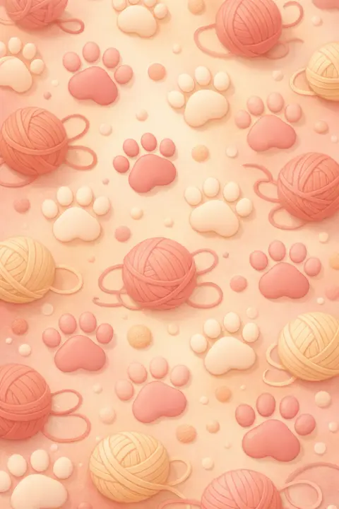 Cute wallpaper pattern of pastel cat paw prints and yarn balls