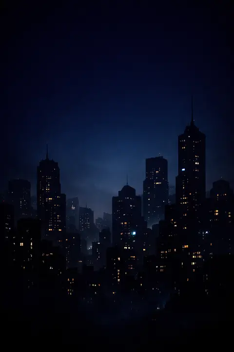 City night wallpaper with a dark skyline in silhouette and scattered lit windows