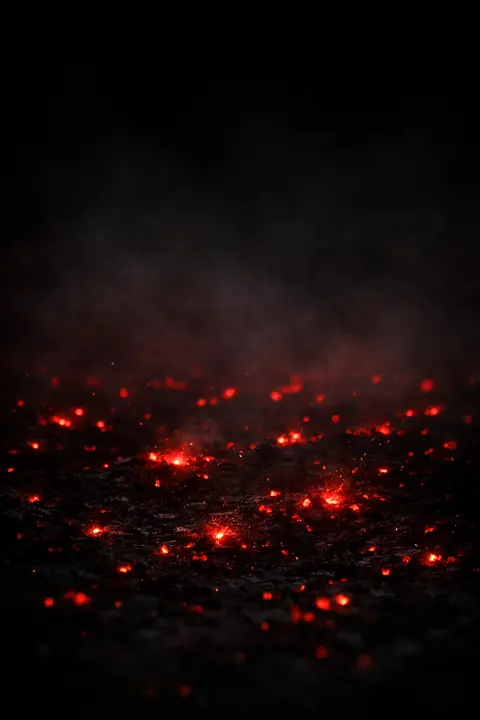Dark red wallpaper with a field of dim embers glowing at different intensities over black