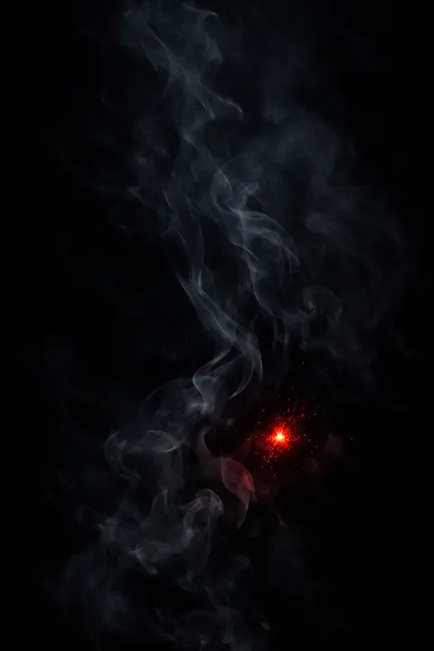 Dark wallpaper of elegant charcoal smoke wisps with a crimson ember glow