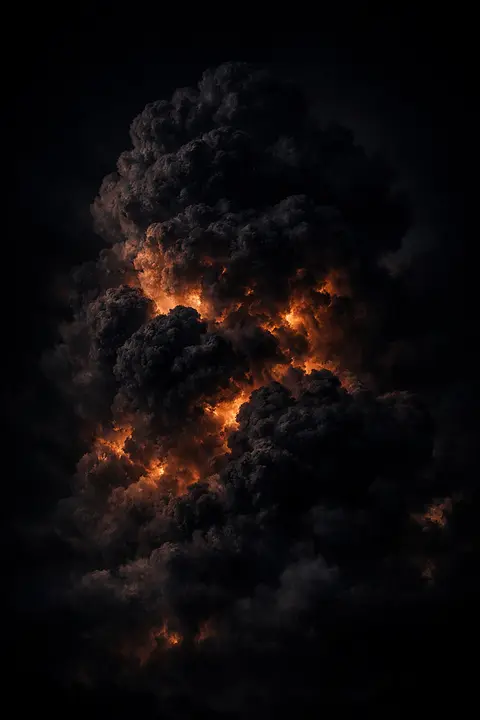 Dark clouds wallpaper with a towering near black thunderhead lit from inside by an orange glow