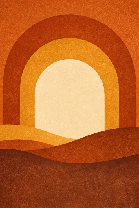 Fall aesthetic wallpaper with layered arch shapes in amber, rust and cream, flat and graphic