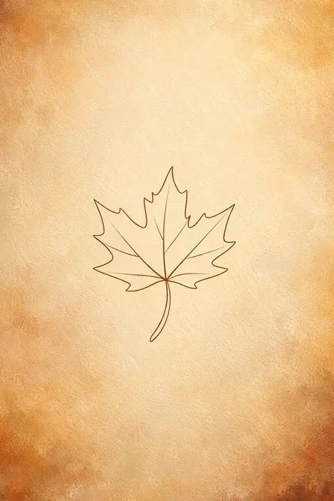 Fall aesthetic wallpaper with a single continuous line drawing of a maple leaf on cream