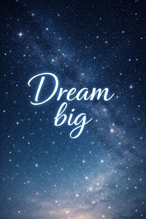 Motivational wallpaper with Dream big in luminous type on a starry night sky