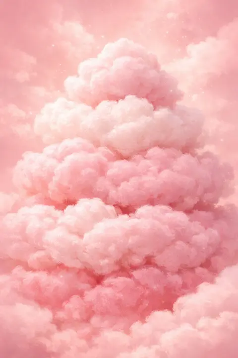 Pink wallpaper of cotton candy clouds stacked like a dessert
