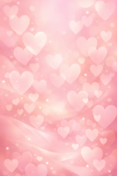 Pink wallpaper of soft glowing bokeh hearts in layered light