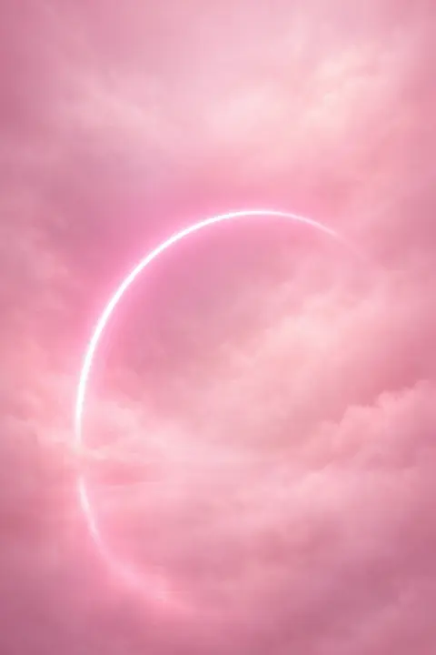Pink wallpaper of a soft neon arc glowing in mist