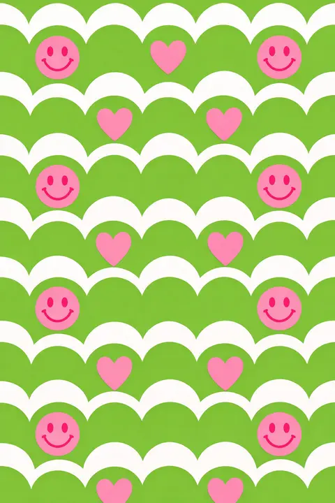 Fondo preppy de ondas festoneadas en verde fresco y blanco