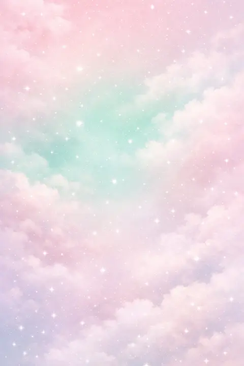 Pastel space wallpaper with a soft cosmos in blush pink, mint green and pale lilac clouds