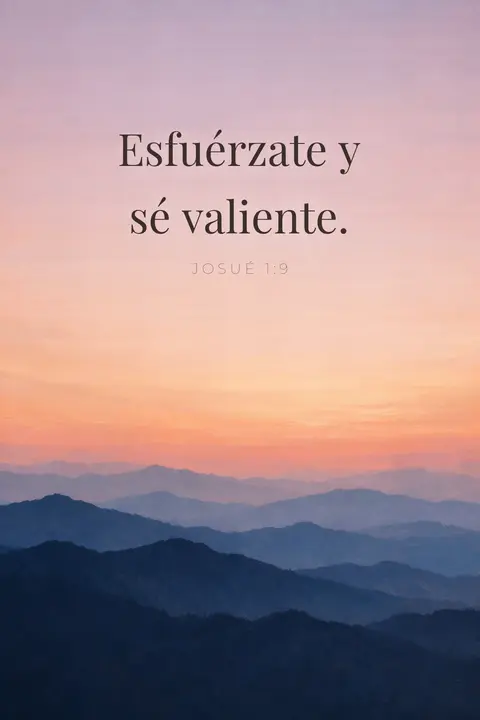 Fondo de pantalla cristiano con Josué 1:9 en tipografía serif sobre una cresta de montaña al amanecer