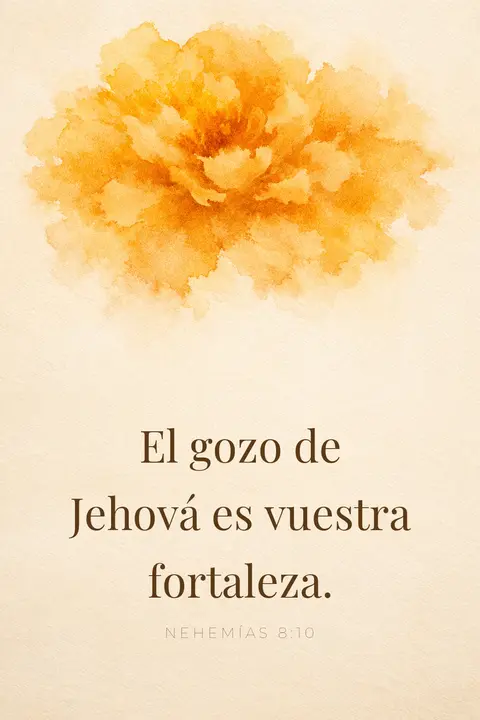 Fondo de pantalla cristiano con Nehemías 8:10 en tipografía serif sobre una mancha de acuarela caléndula