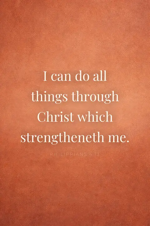 Bible verse wallpaper with Philippians 4:13 in cream display serif type on a warm terracotta colour field