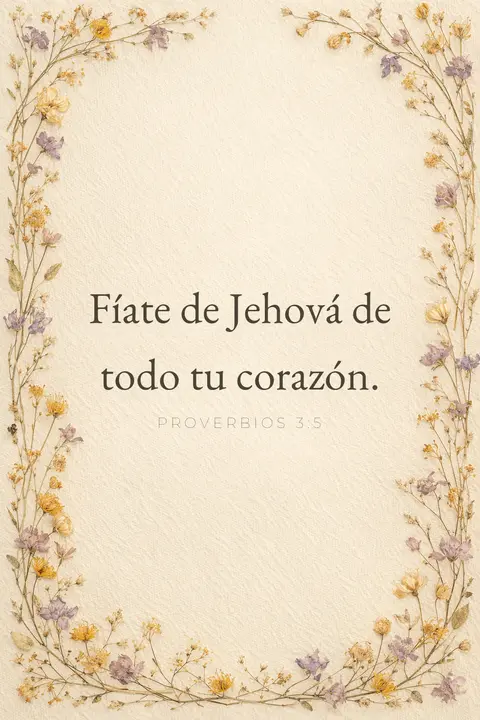 Fondo de pantalla cristiano con Proverbios 3:5 en tipografía serif sobre lino crema con flores prensadas