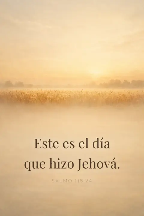 Fondo de pantalla cristiano con el Salmo 118:24 en tipografía serif sobre un campo dorado al amanecer