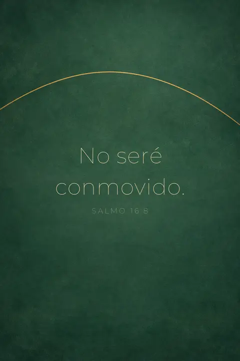 Fondo de pantalla cristiano con el Salmo 16:8 en tipografía sans fina sobre verde bosque con un arco dorado