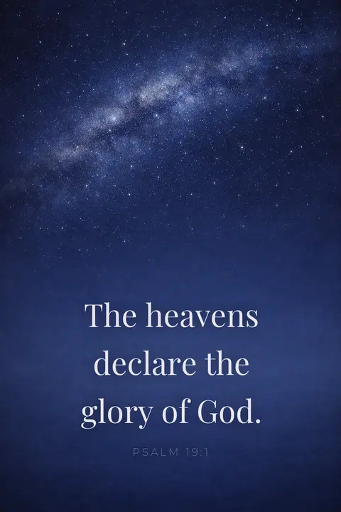 Bible verse wallpaper with Psalm 19:1 in display serif type over a deep indigo starfield with the milky way