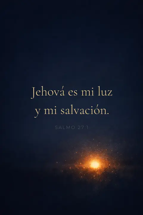 Fondo de pantalla cristiano con el Salmo 27:1 en tipografía dorada sobre azul noche con un resplandor cálido