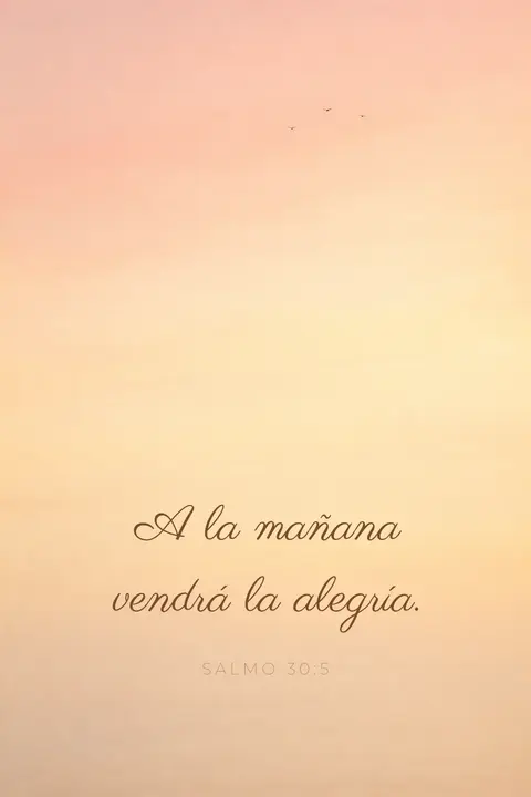 Fondo de pantalla cristiano con el Salmo 30:5 en caligrafía sobre un amanecer melocotón con pájaros