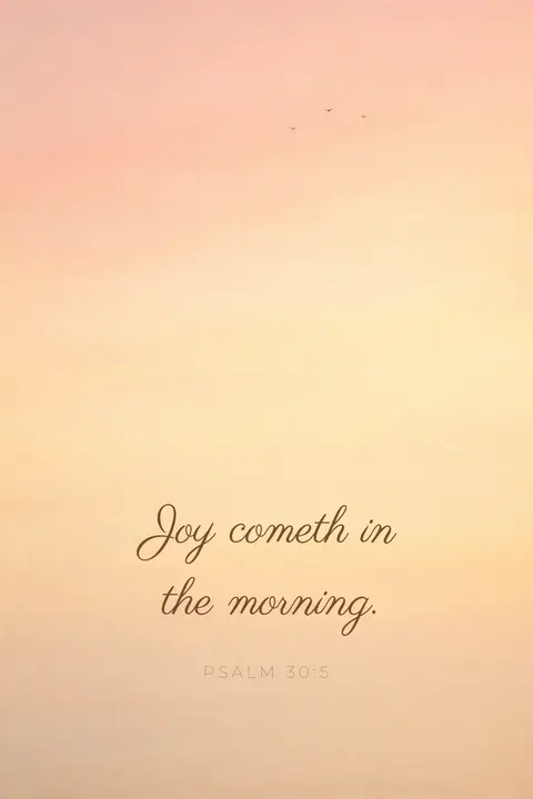 Bible verse wallpaper with Psalm 30:5 in script lettering over a peach and butter yellow sunrise with small birds