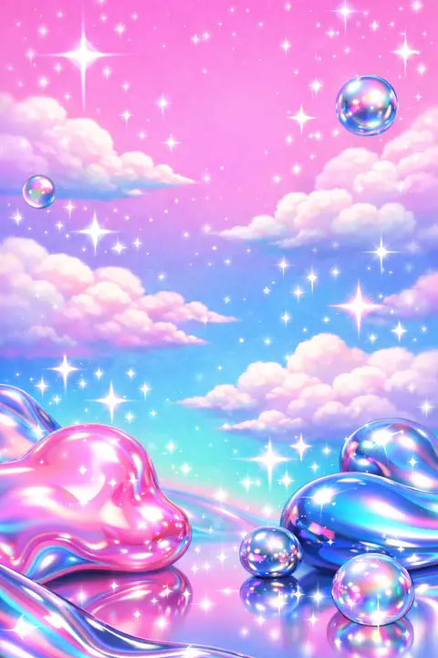 Y2K wallpaper of retro clouds and sparkles like an early-2000s screensaver