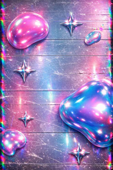 Y2K wallpaper of a scratched glitter dusted metal panel with horizontal scanlines and rainbow fringing burning along its edges