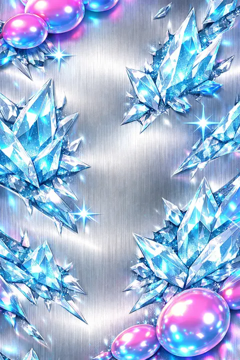 Y2K wallpaper of brushed silver metal set with frosted ice shards in cold blue white light
