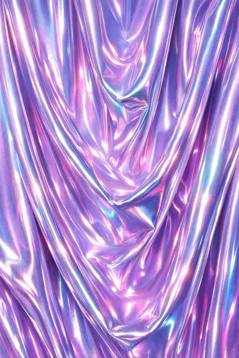 Y2K wallpaper of pleated rippling chrome fabric in lavender and pale violet with mirror bright folds